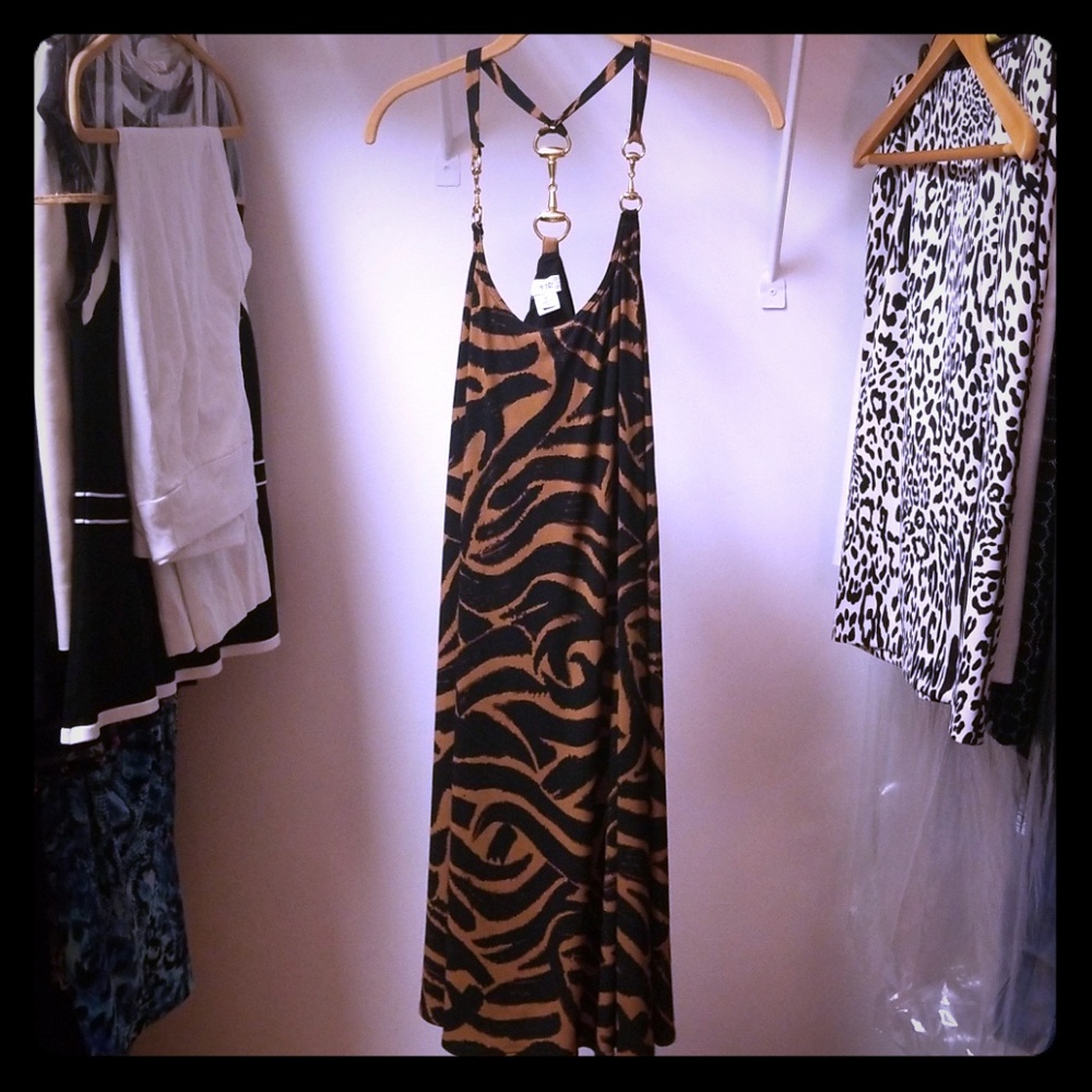 Vintage Animal Print Cache Halter Dress Size 10